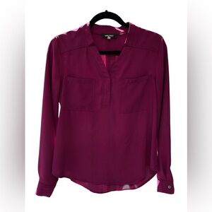 Nine West Pink Long Sleeve Mandarin Collar Blouse